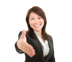 Professional Woman Extending Hand for a Firm Handshake in a Business Environment