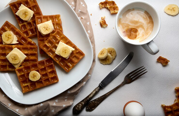 Morning Waffle Delight with Banana and Coffee