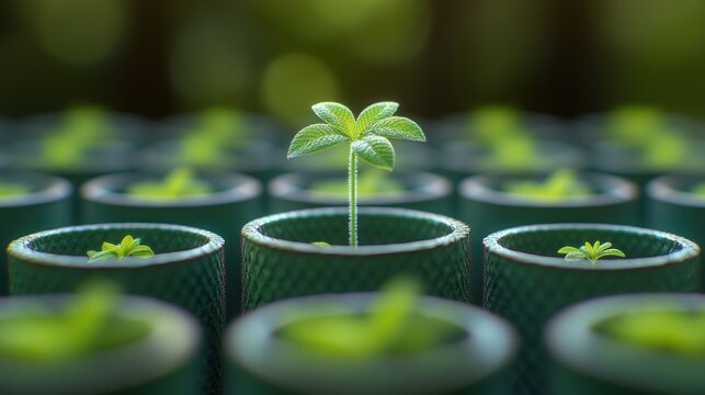 New sprout in rows of seed pods