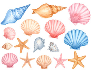 Obraz premium Pastel Seashells and Starfish Watercolor Collection
