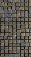 Naklejka premium Old brick and stone wall with a textured cobblestone pavement