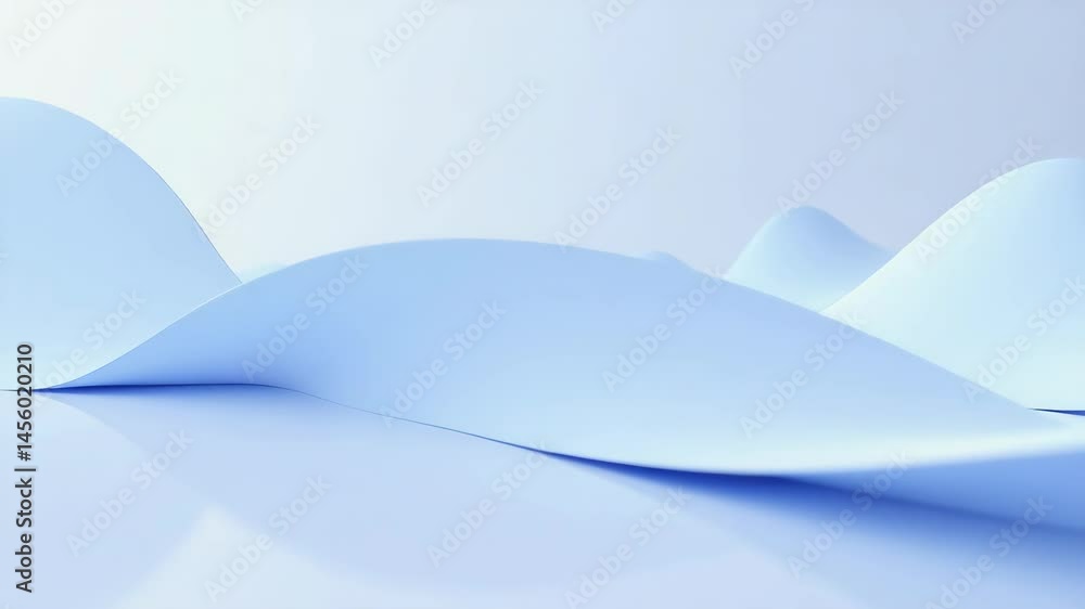 Poster smooth blue abstract waves and hills with a reflective surface, creating a calm minimalist landscape