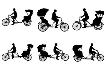 Fototapeta premium set of Cycle rickshaw silhouette 