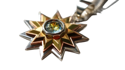 A beautifully crafted gold and silver star pendant necklace. transparent background
