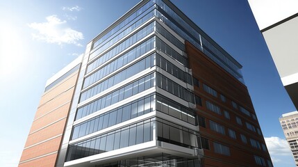 Architectural vista modern business center gleaming facade reflecting cloudscape bright cityscape contemporary structure design