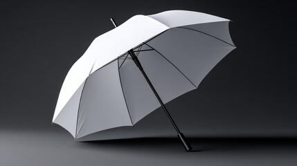 A clean white umbrella on a matte black background, symbolizing insurance, security, and weather protection in a minimalistic design.