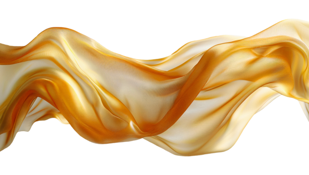 Golden yellow translucent wave fabric with soft folds, airy and luminous texture in motion. Generative AI