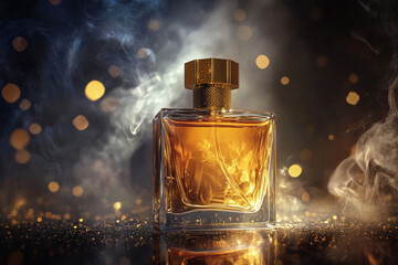 Glossy perfume advert with smoky effect and luxurious gold elements