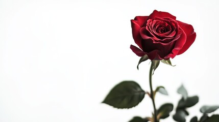 Single Red Rose on White Background   Valentine s Day Flower