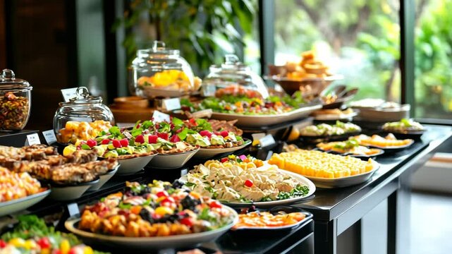 Delicious variety of meals on buffet table, ready to be served