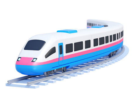 Stylish Cartoon Train on Curved Tracks