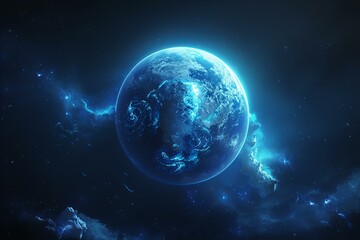 Fototapeta premium Elegant Blue glowing planet with stars
