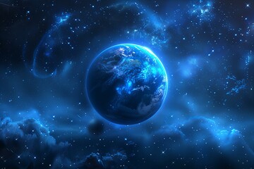 Obraz premium Elegant Blue glowing planet with stars