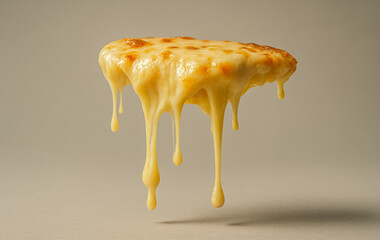 Melted mozzarella cheese slice dripping deliciously isolated floating tasty hot fresh food tempting appetizing pizza concept background texture advertising