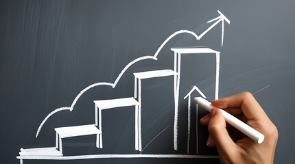 Hand Drawing Chalk Bar Graph Showing Business Growth on Blackboard