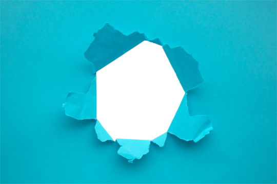 Torn ripped blue paper hole isolated on white background - Powered by Adobe