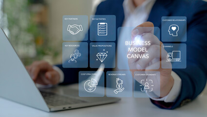Business Model Canvas Concept. Business Model Canvas framework through modern digital interfaces...
