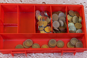Small coins counted at the market