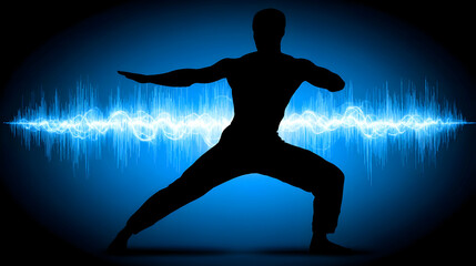 Naklejka premium dancing with energy ribbons in an arena made of sound waves