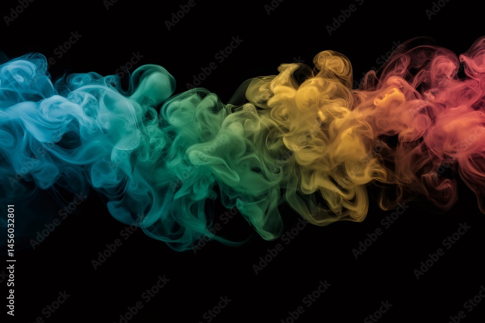 Poster abstract multicolored smoke forming a swirling pattern on a dark backdrop, creating a vibrant and et