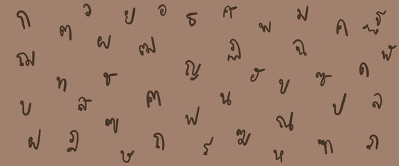Brown color Thai alphabet background, children background, hand drawing illustration