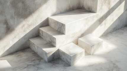 Abstract concrete steps illuminated by natural light.