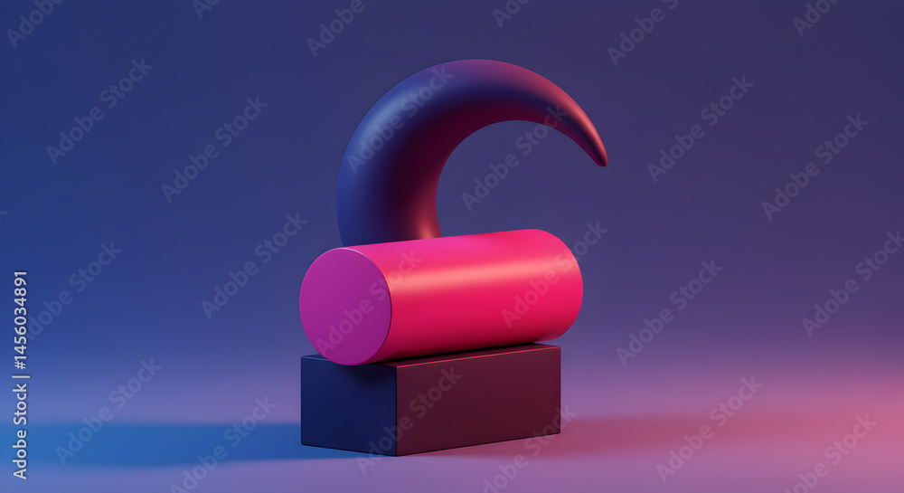 Poster abstract geometric 3d render minimalist composition of curved and straight forms in vibrant colors