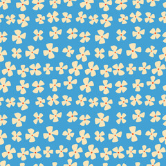 Minimalist Floral Seamless Pattern. Cute Hand Drawn Repeat for Fabric, Wallpaper, Stationery. Summer Floral Field Texture in Blue and Beige
