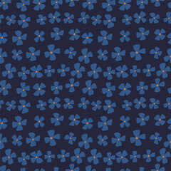 Minimalist Floral Seamless Pattern. Cute Hand Drawn Repeat for Fabric, Wallpaper, Stationery. Summer Floral Field Texture in Black and Blue
