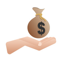 Hands holding money bag. Save money.Business. Vector illustration
