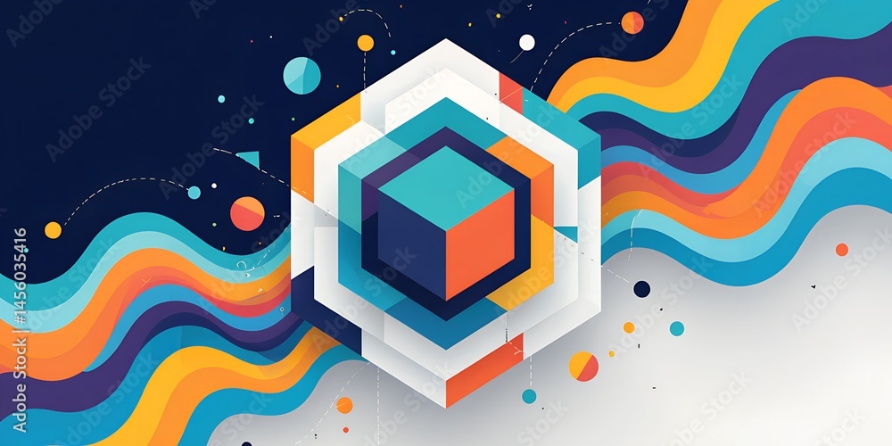 Aufkleber dynamic geometric shapes converge in a vibrant display, blending colorful waves and forms that evoke