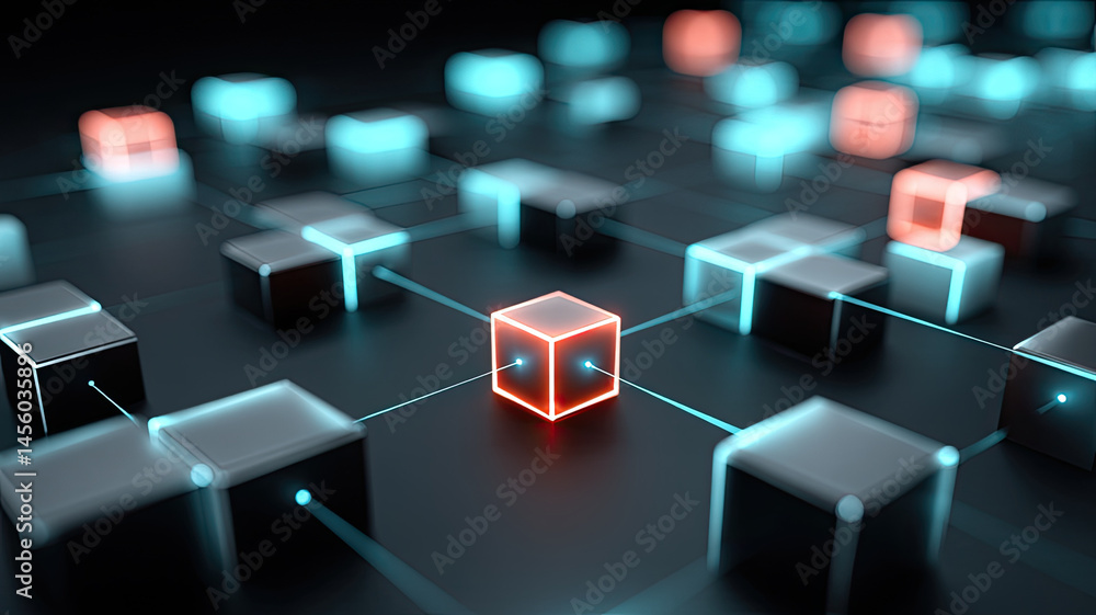 Poster abstract glowing cubes connected in digital network