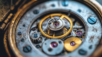 Intricate clockwork mechanism close-up