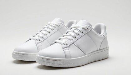 a pair of sleek, modern white sneakers with a minimalist design, constructed from premium materials and featuring clean lines and a crisp silhouette