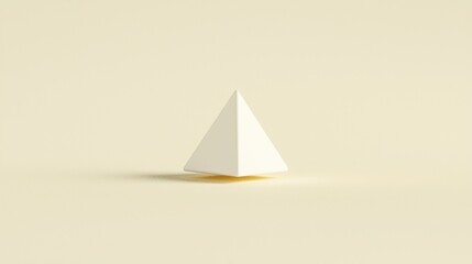 A white pyramid sits on a light yellow background.