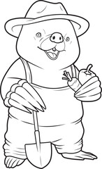 Mole Farmer Vegetables Animal Vector Graphic Art Illustration