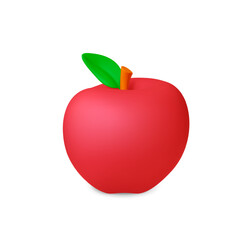 Red apple 3d icon. Isolated apple, fresh realistic rendering style food. Autumn harvest fruit, agriculture concept. Vegan juicy ingredient, vector element
