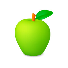 Render green apple 3d icon. Isolated fresh fruit, vitamin harvest raw ingredient. Vegan food, popular fruit for juice, dessert, eating, vector symbol