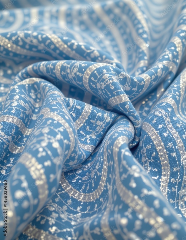 Poster a luxurious blue silk fabric with intricate woven threads creates a mesmerizing fluffy effect that a