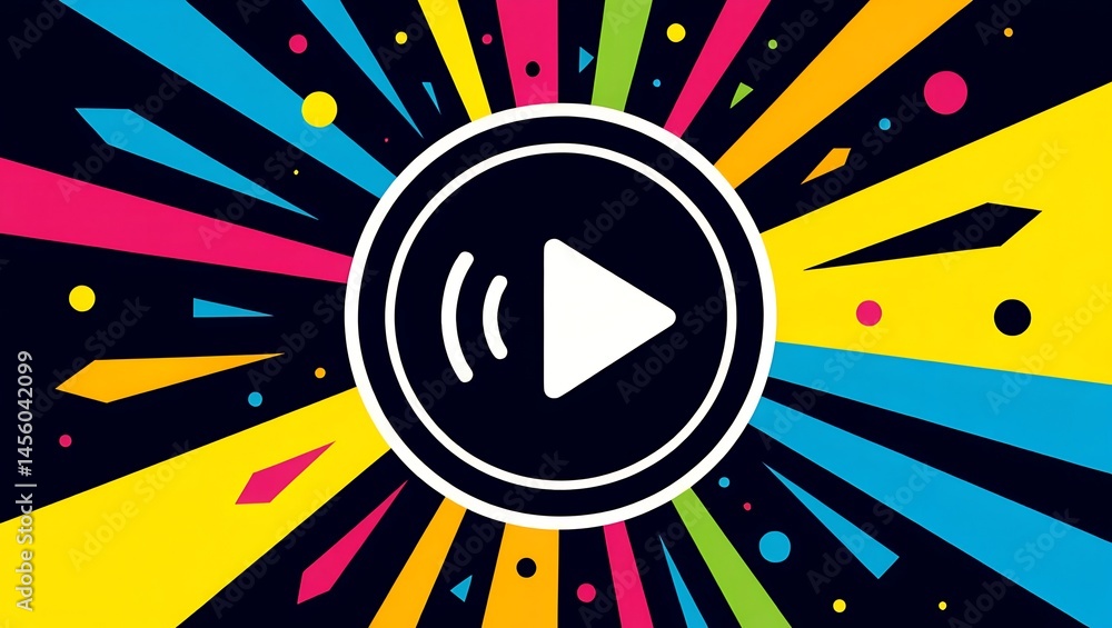 Aufkleber dynamic burst of colors surrounding a prominent play button symbolizing innovation in technology and