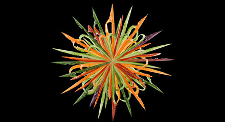 Fototapeta premium Exotic Vegetable Burst of Artistic Freshness on a Symmetrical Black Background