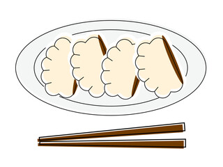 お皿に並んだ餃子のイラストレーション