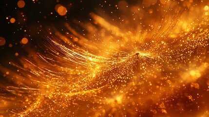 Abstract fiery explosion of golden particles