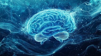 Obraz premium Abstract Brain Illustration with Flowing Light and Dynamic Energy Concept