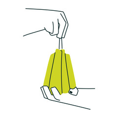 Hands with green pumpkin. Harvest time