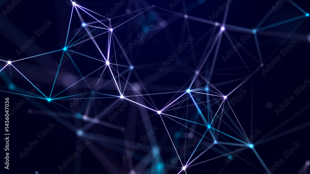 Poster connection of colored lines and shapes in space. big data visualization. digital background. 3d rend