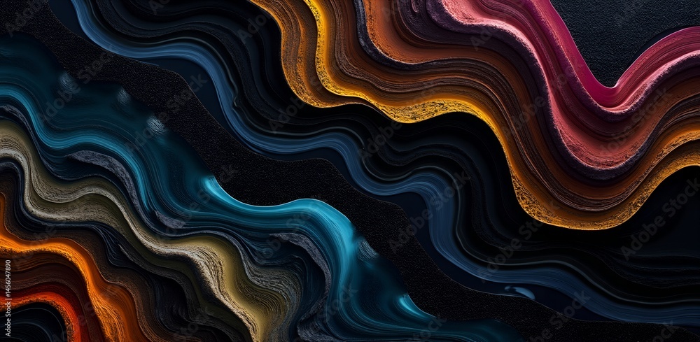 Aufkleber captivating abstract masterpiece showcasing flowing waves of vibrant colors against a dark backdrop,