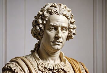 Baroque composer statue on white background.