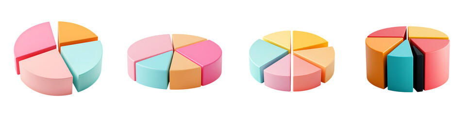 Fototapeta premium Colorful pie charts displaying data and statistics.