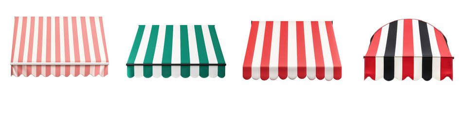 Striped awnings and canopies for retail stores and markets